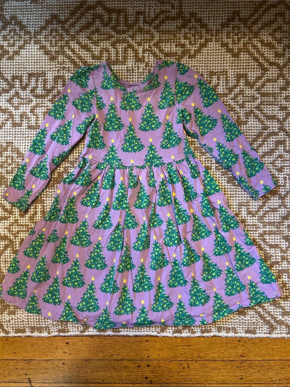 Pink Chicken Girls Lavender Christmas Tree Print Dress. Size 4Y.